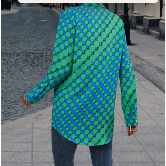 Blue/Green Geometric Print Button Down Shirt 50% OFF - Picture 4 of 6